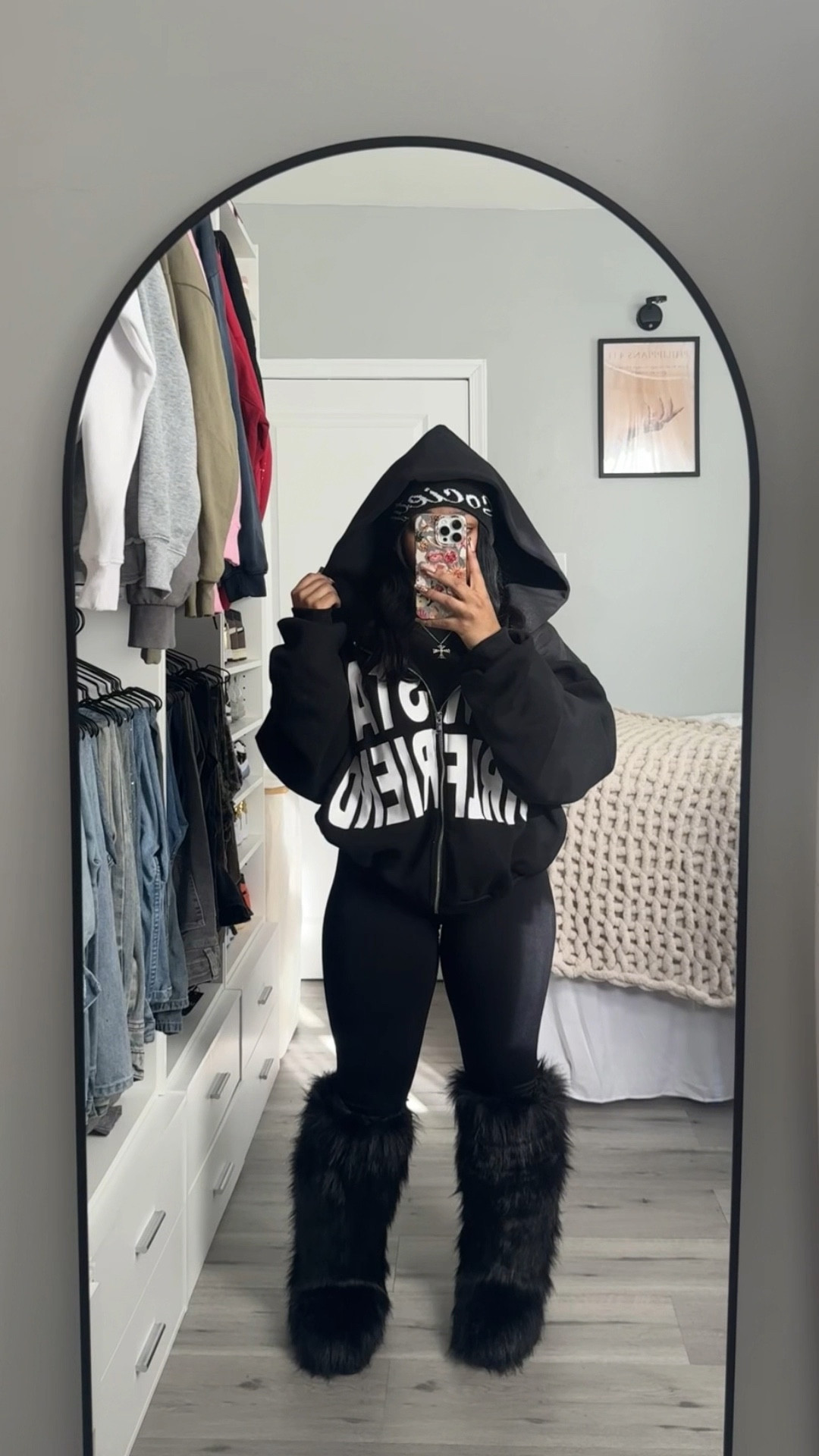 A chill all black fit featuring these knee high fur boots 

Hoodie: small
Tights: small 


#LTKootd #LTKgrwm
