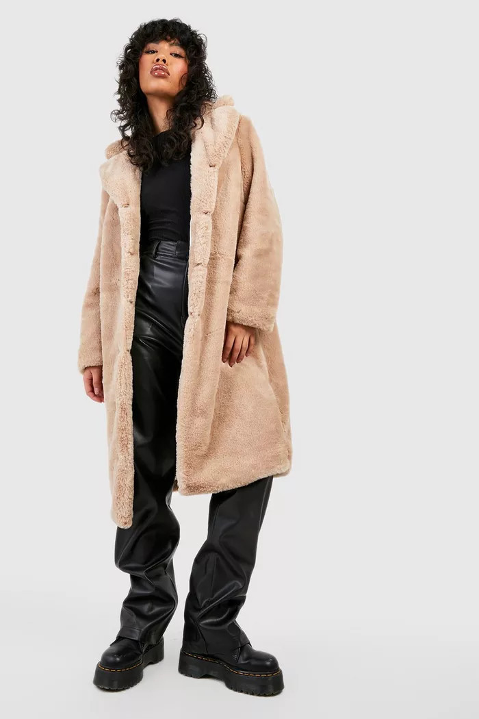 Textured Faux Fur Coat | boohoo (US & Canada)