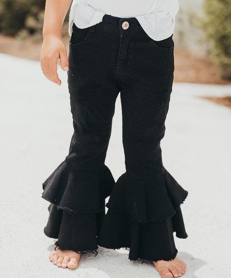 Black Ruffle Bell-Bottom Jeans - Girls | Zulily