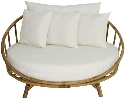 ZEW Bamboo Round Daybed Outdoor Indoor Large Accent Sofa Chair Lawn Pool Garden Seating with Cush... | Amazon (US)