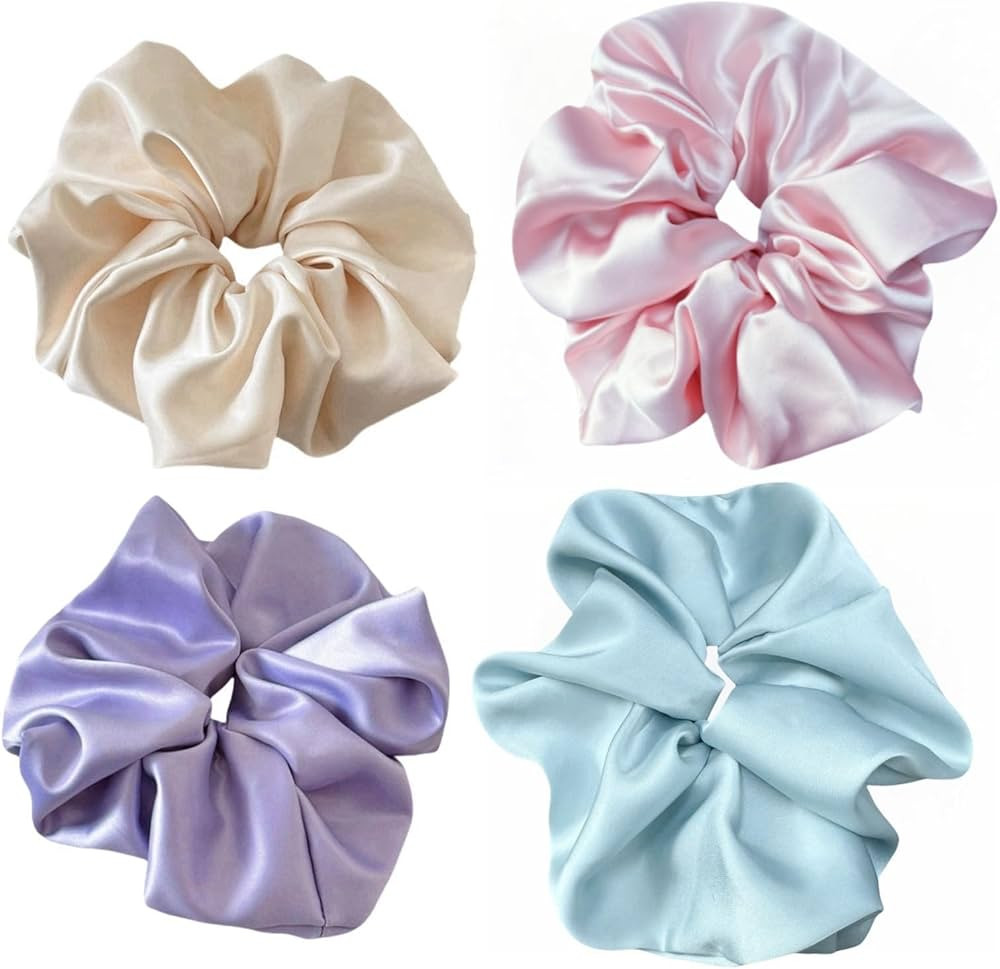 4 Pieces Jumbo Satin Silk Scrunchies for Women 7.2 Inches Large Oversize Scrunchies For Thick Hai... | Amazon (US)