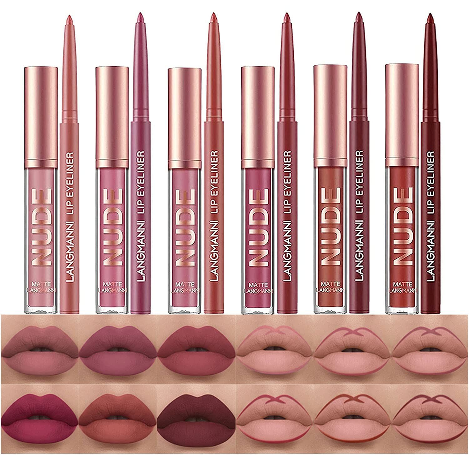 Amazon.com : 12Pcs Matte Liquid Lipstick + Lip Liner Pens Set, One Step Lips Makeup Kits Pigment ... | Amazon (US)