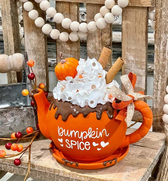 Pumpkin Spice Mini Tea Pot/ Fall Decor / Tiered Tray Decor / - Etsy | Etsy (US)