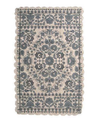 27x45 Cotton Printed Fleurets Bath Rug With Crochet Border | TJ Maxx