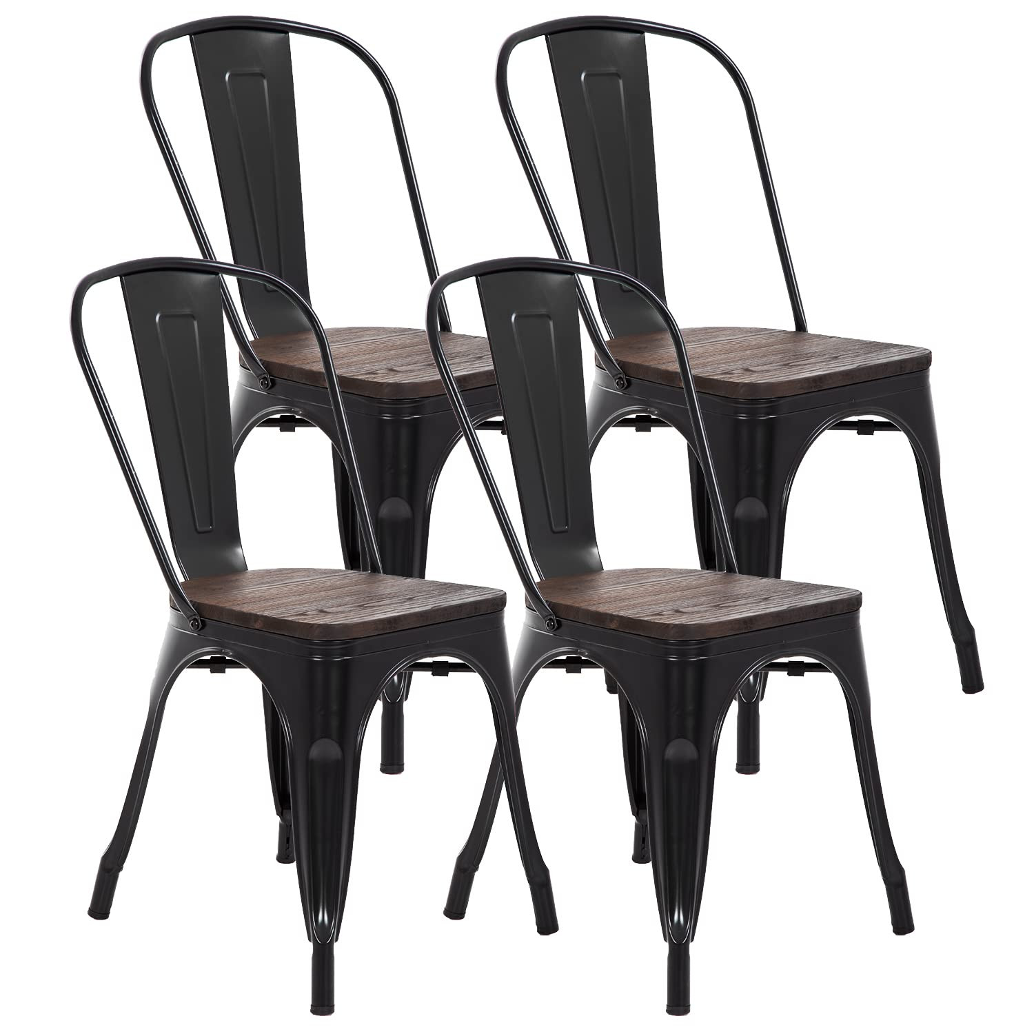 FDW Metal Dining Chairs Set of 4 Patio Chairs 18 Inch Kitchen Chair Stackable Chair with Wooden Seat for Indoor Outdoor Seat Height Restaurant Chair Metal Chair | Amazon (US)