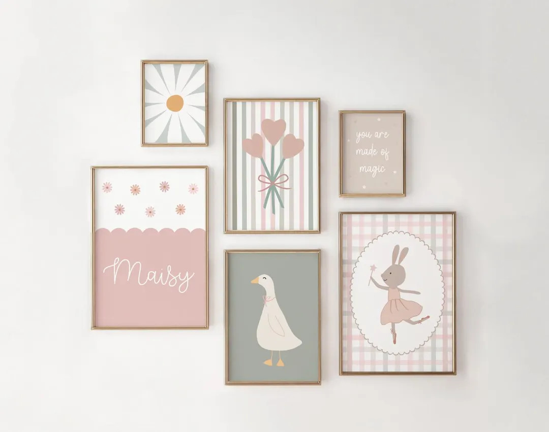 Girls Room Prints, Set of 6, Gallery Wall Prints, Personalised Name Girls Wall Art, Nursery Print... | Etsy (US)