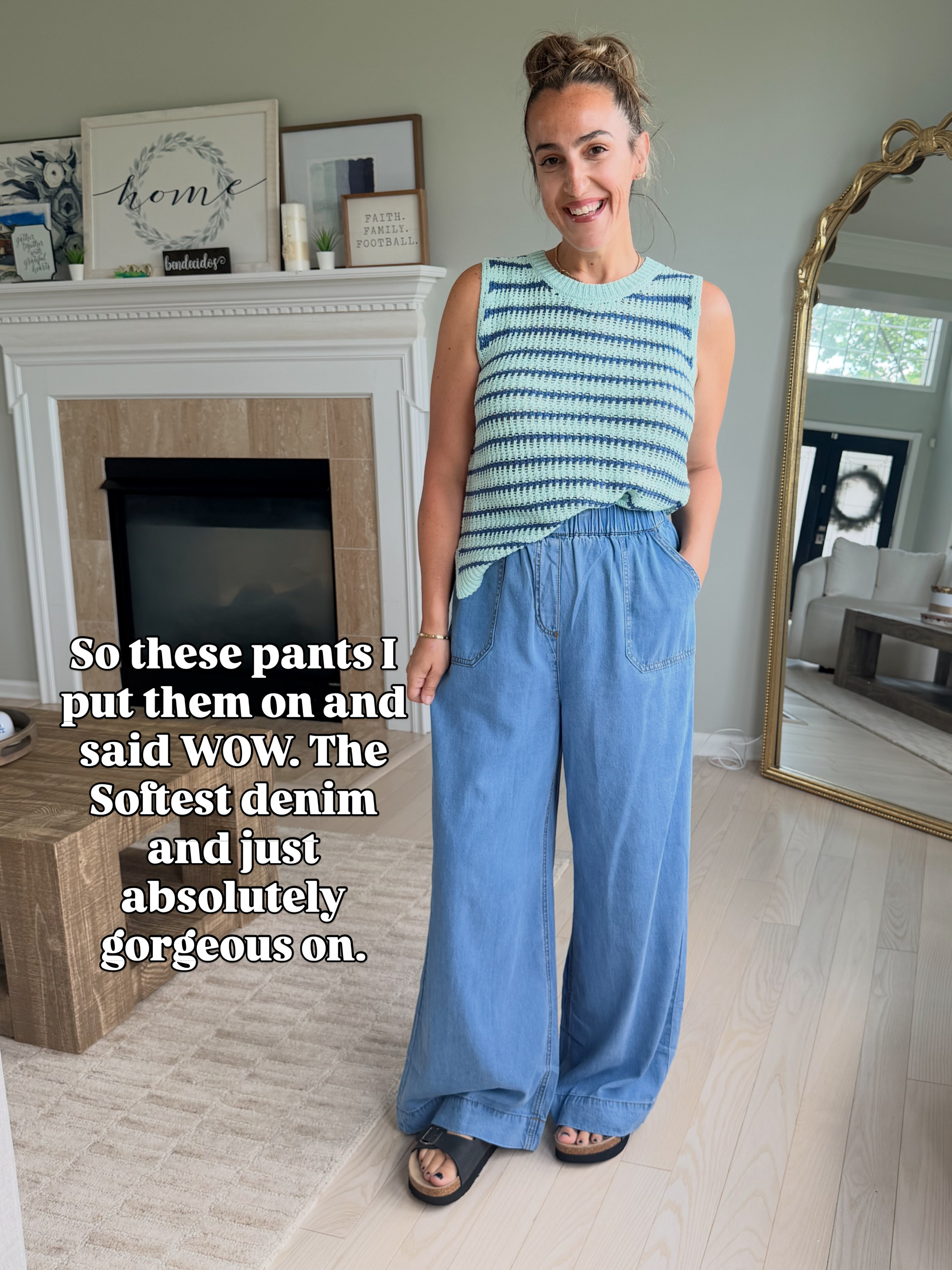 Wearing a medium in all. Cute casual look 

 #summercasual #transitionoutfit #summerchic #casualchic #stripes #LTKootd #LTKmomlife #LTKOver40