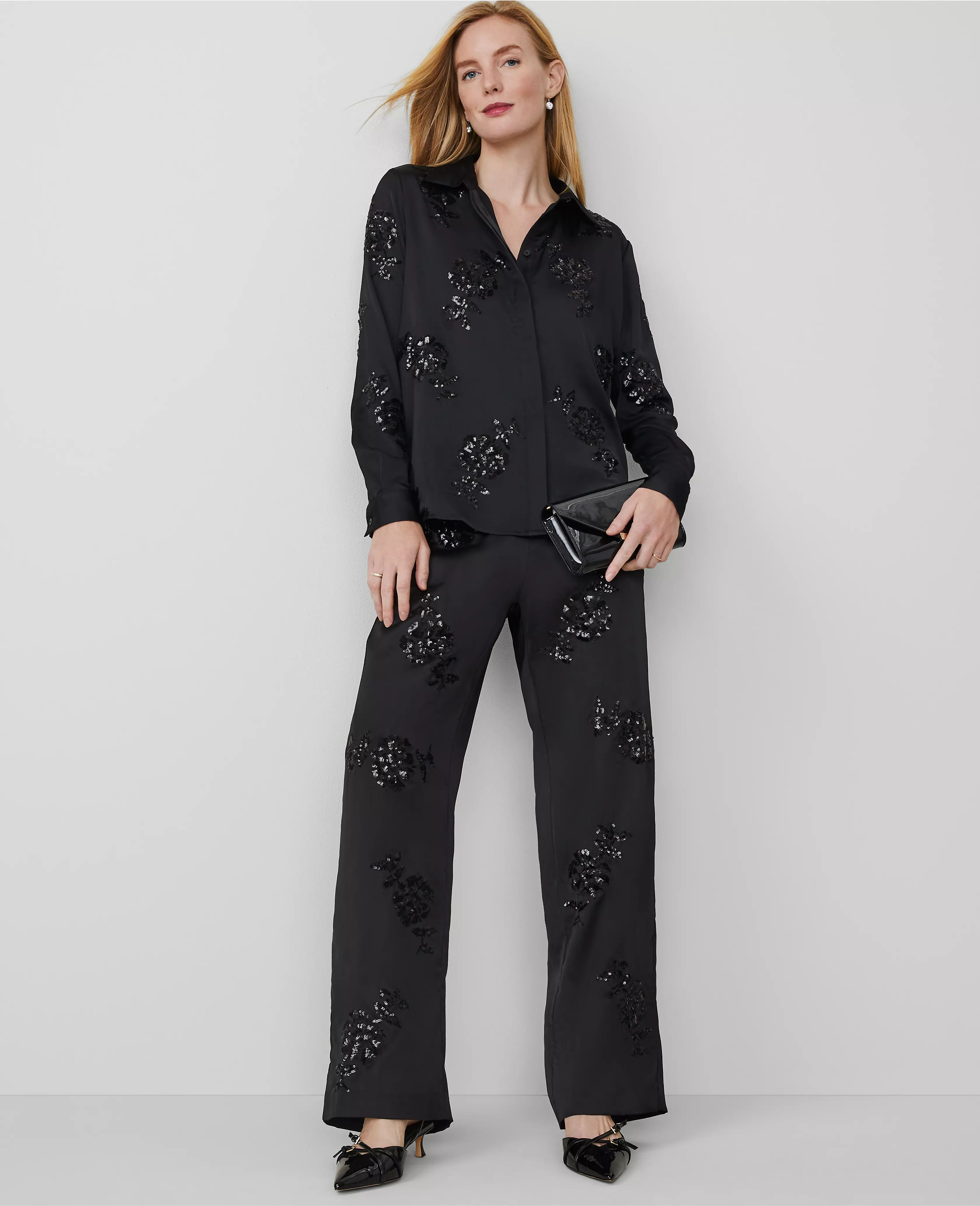 The Straight Pant in Floral Embellished Sequin | Ann Taylor (US)