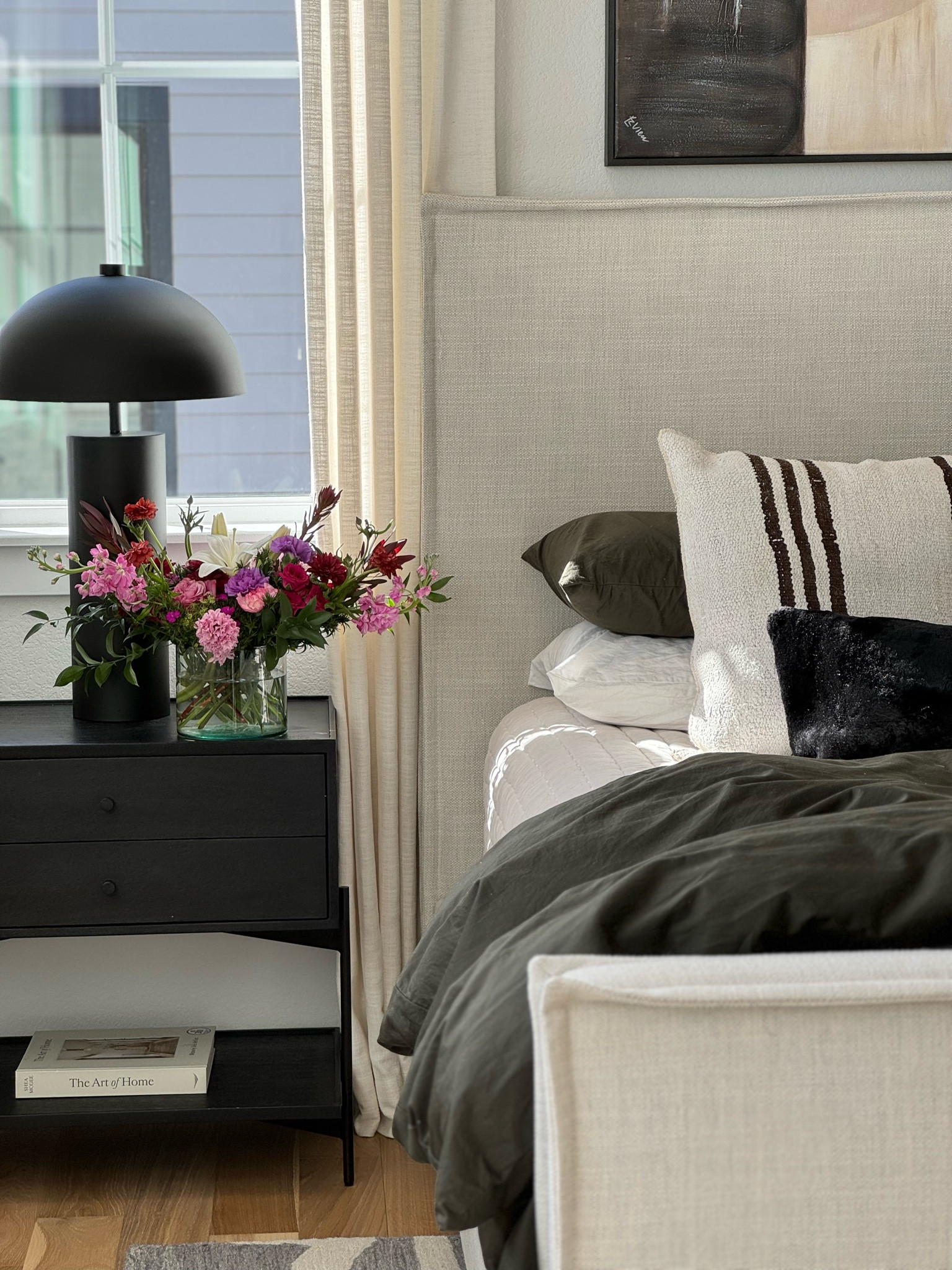 Bedroom
Modern 
Green 
Bed 
Nightstand 
Lamp 

#LTKhome #LTKstyletip #LTKover40