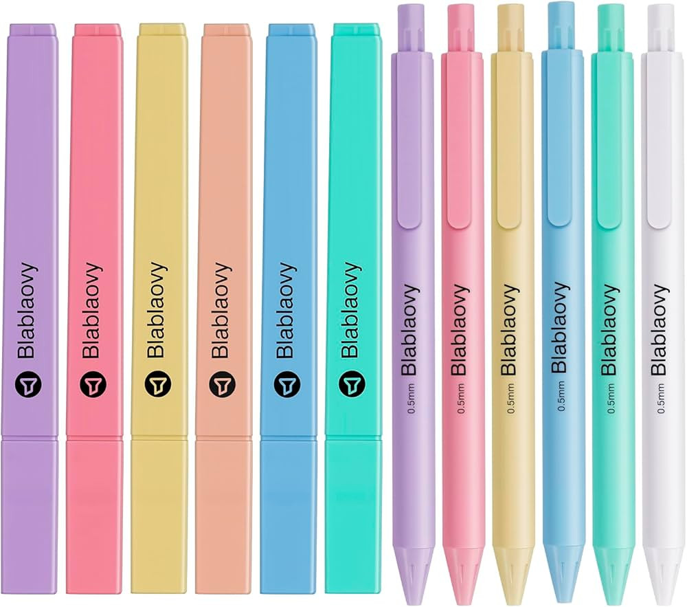 Bible Highlighters and Pens No Bleed, 12 Pcs Pastel Highlighter Set and Ballpens (Black Ink), No ... | Amazon (US)