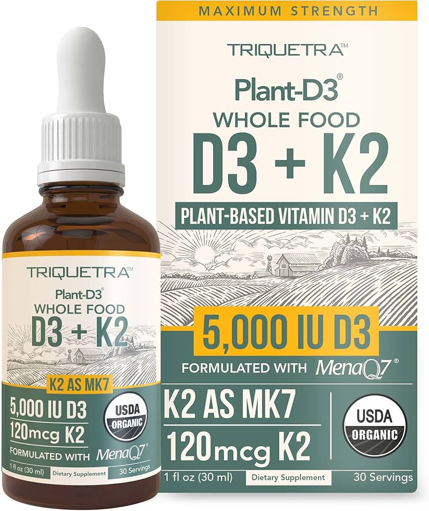 Organic Plant D3 + K2 (5000 iu D3) - All-Trans MK7 from MenaQ7 (120 mcg K2) - 100% Organic & Plan... | Amazon (US)