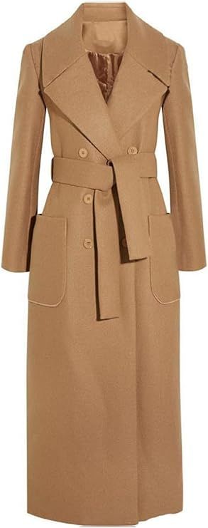 CHARTOU Women's Elegant Lapel Collar Double Breasted Regular Wool Blend Overcoat Coat Belt | Amazon (US)