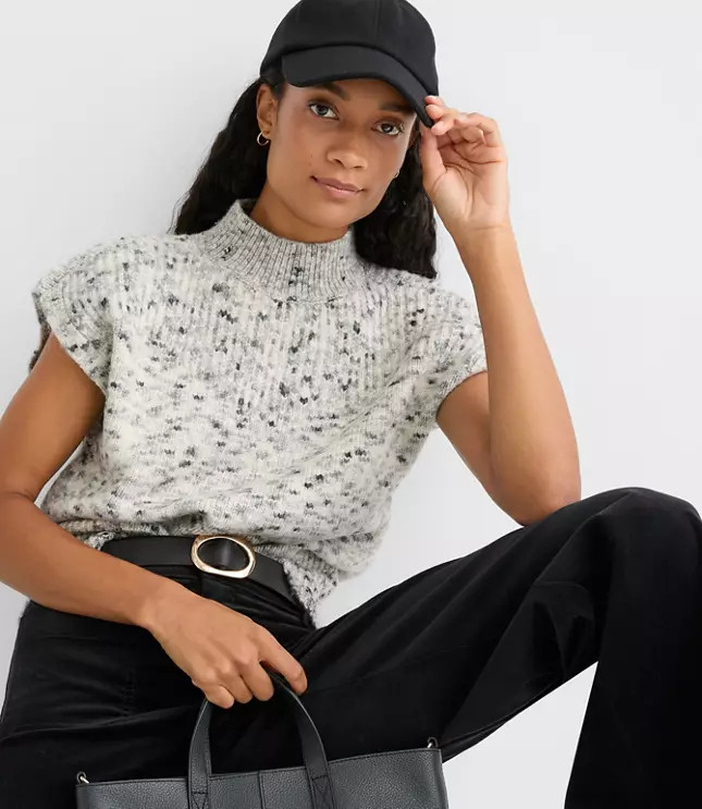 Melange Ribtrim Sleeveless Mock Neck Sweater | Loft | LOFT