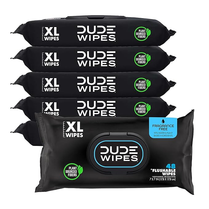 DUDE Wipes - Flushable Wipes - 6 Pack, 288 Wipes - Unscented Extra-Large Adult Wet Wipes - Vitami... | Amazon (US)