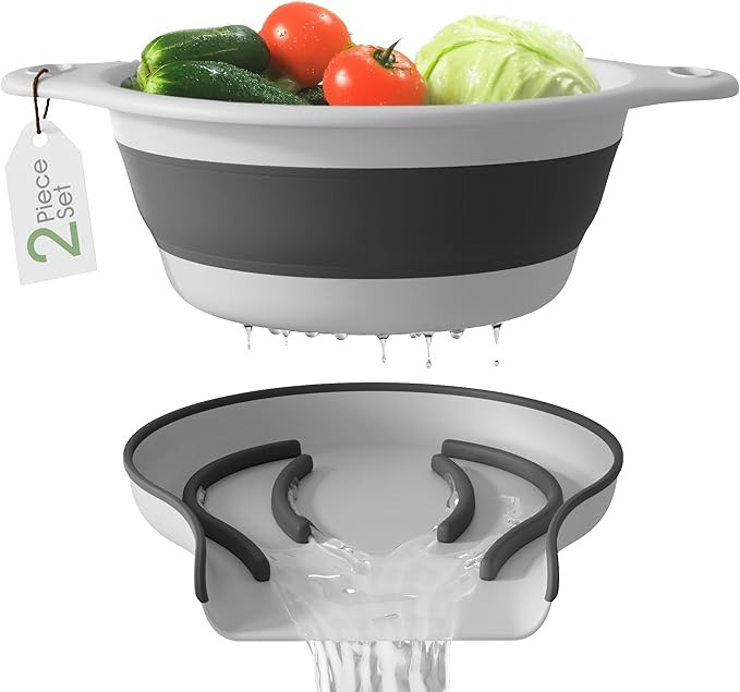 Collapsible Colander Strainer, Includes Over-sink Countertop Draining Base (5QT) Large Kitchen Dr... | Amazon (US)