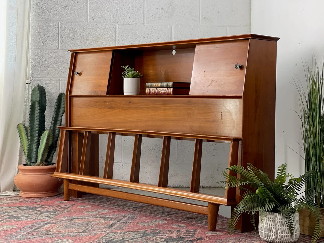 Solid Walnut Mid-century Modern Carl Bissman Bed - Etsy | Etsy (US)