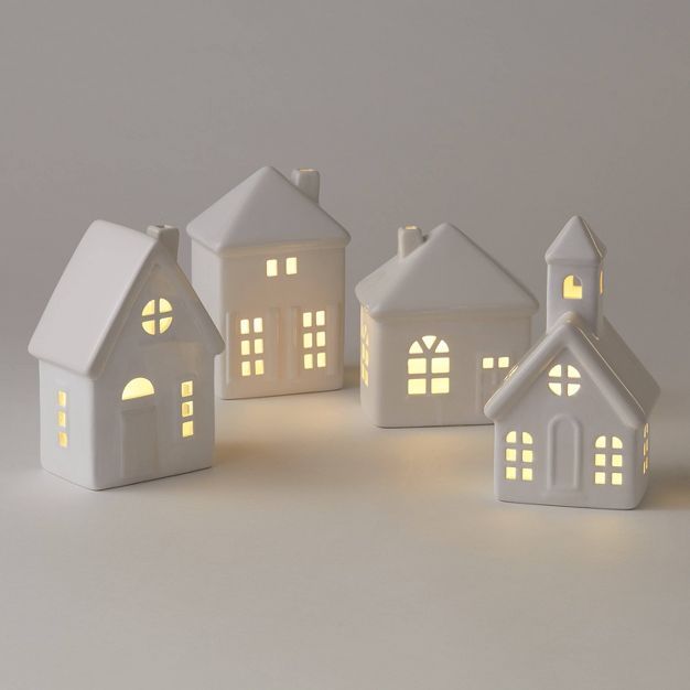 4pc Battery Operated Decorative Ceramic Village Set White - Wondershop™ | Target