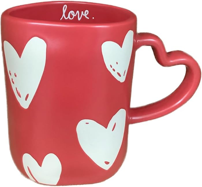 Rae Dunn Valentine's Day Coffee Mug, Red - White Hearts with Heart Shaped Handle | Amazon (US)
