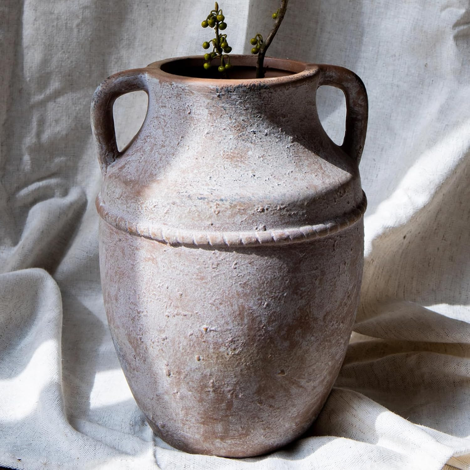 Ceramic Flower Vase Home Decor - 9 inch Farmhouse Rustic Vases, Vintage Pottery with Handles for ... | Amazon (US)