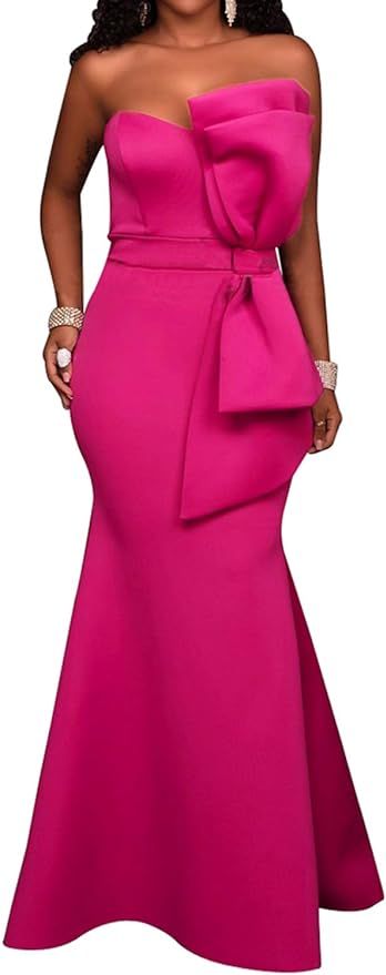 SEBOWEL Women's Sexy Off The Shoulder Oversized Bow Applique Evening Gown Party Maxi Dress | Amazon (US)