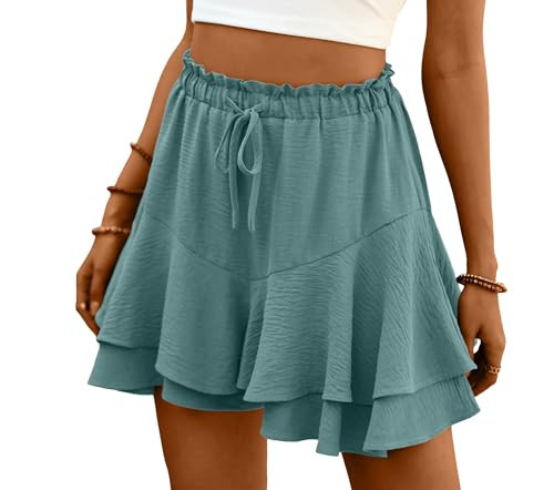 Lepunuo Shorts for Women Flowy Boho Ruffle Tiered Skorts High Waist Mini Skirts Beach Vacation Shorts | Amazon (US)