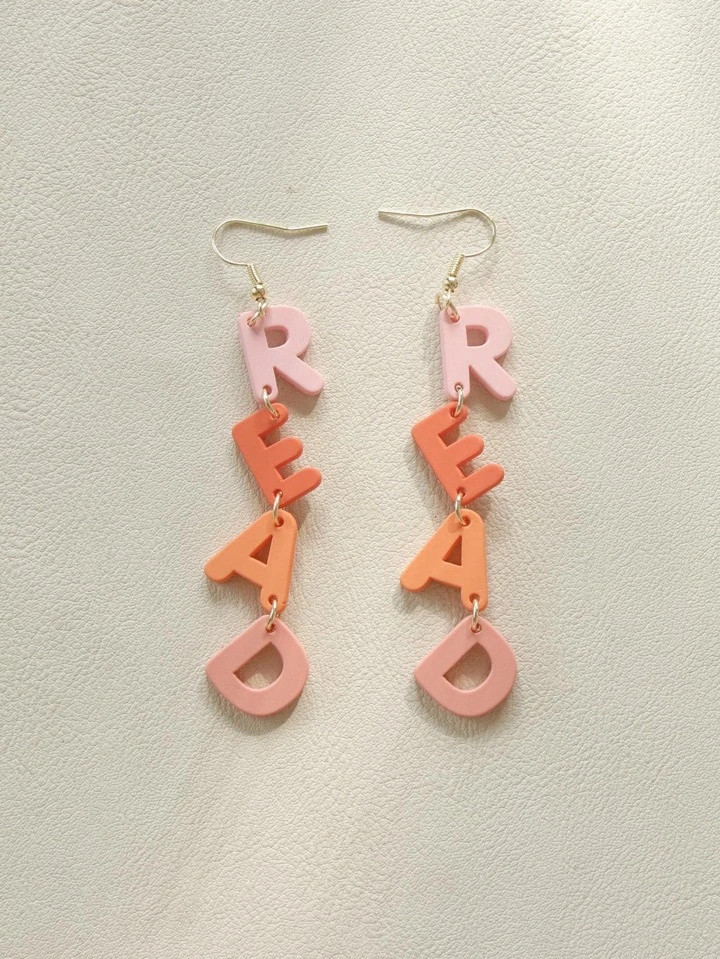 1pair Fashionable Color Block Letter Drop Earrings For Women For Daily Decoration | SHEIN