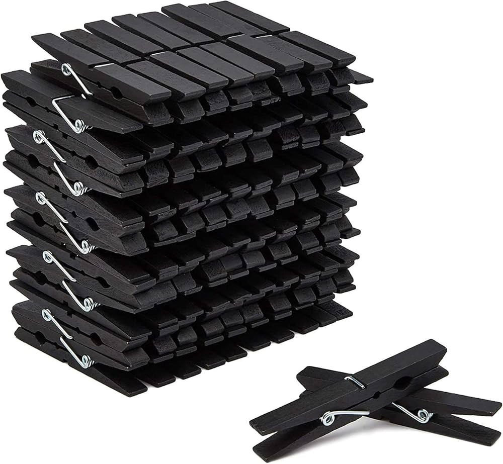 Juvale 100 Pack Wooden Clothespins for Hanging Laundry, Crafts, Photos (Black, 4 in) | Amazon (US)