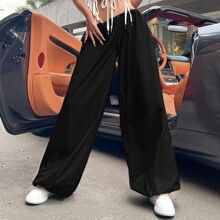 Pantaloni paracadute monocolore con coulisse | SHEIN