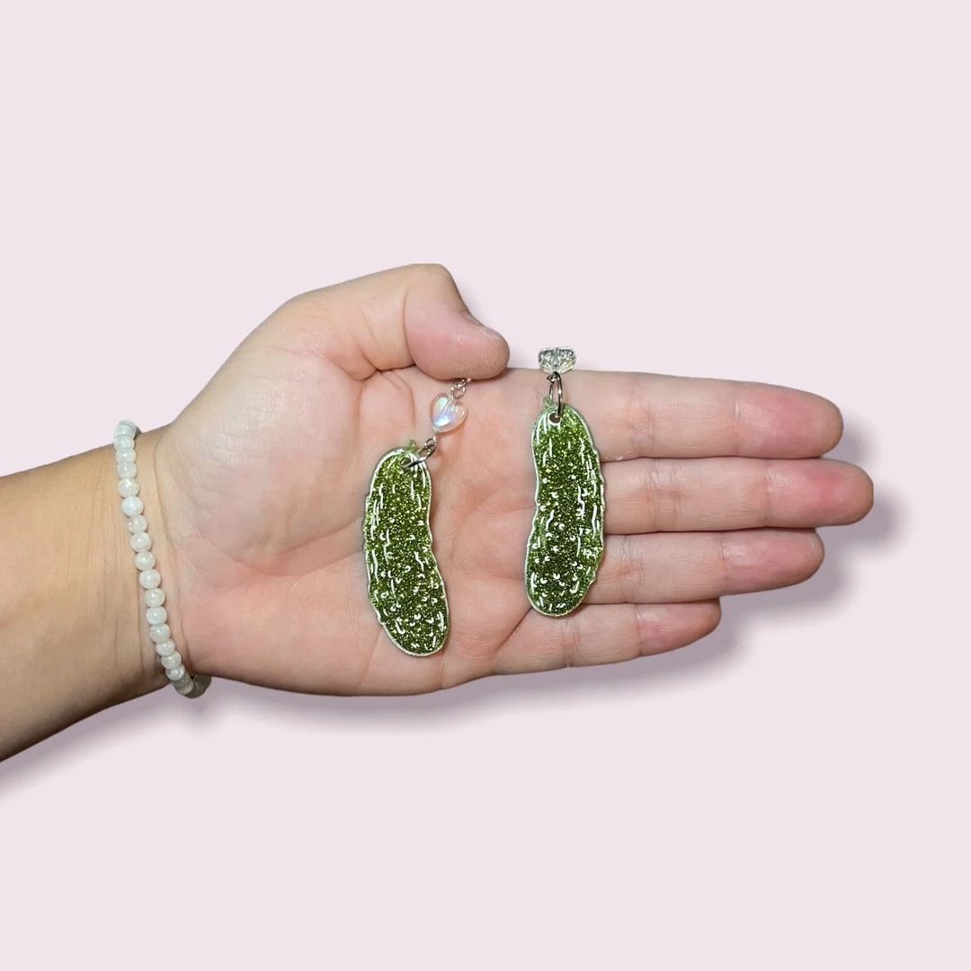 Sparkly Glittery Green Pickle Food Earrings Hypoallergenic - Etsy | Etsy (US)