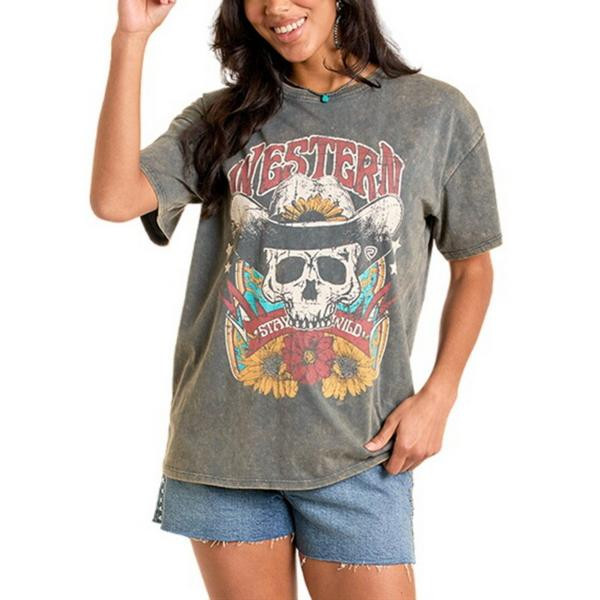 Women's Rock & Roll Denim Oversized Graphic T-Shirt Small Black | Scheels Sports