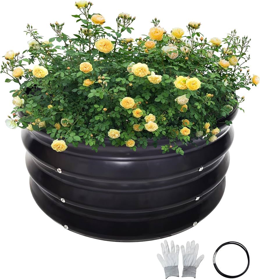 Round Raised Garden Beds Outdoor, Durable Galvanized Planter for Vegetable Fruits Flowers,Black P... | Amazon (US)
