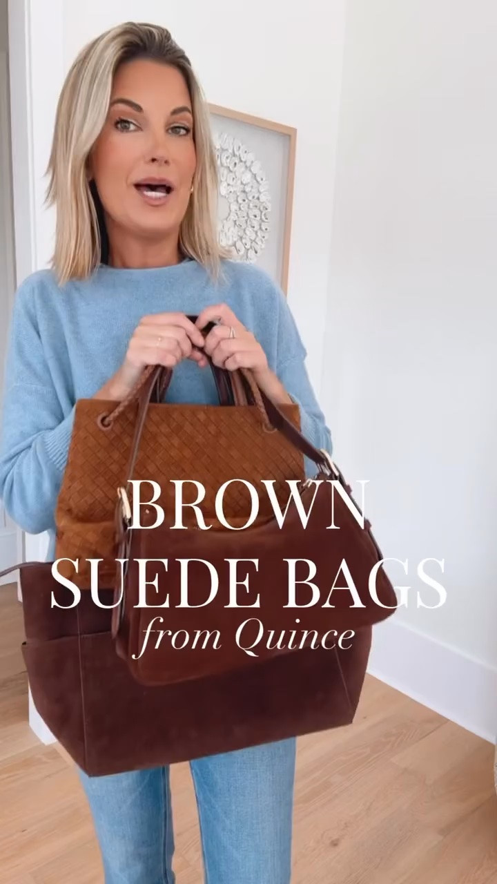 Brown suede is having a major moment for fall! Sharing 3 options depending on what you’re looking for - an everyday bag that can work for evenings, a woven style with multiple strap options, and a suede tote that actually fits my laptop! I am 5’11” wearing 28x34 jeans. Small tops and jackets.