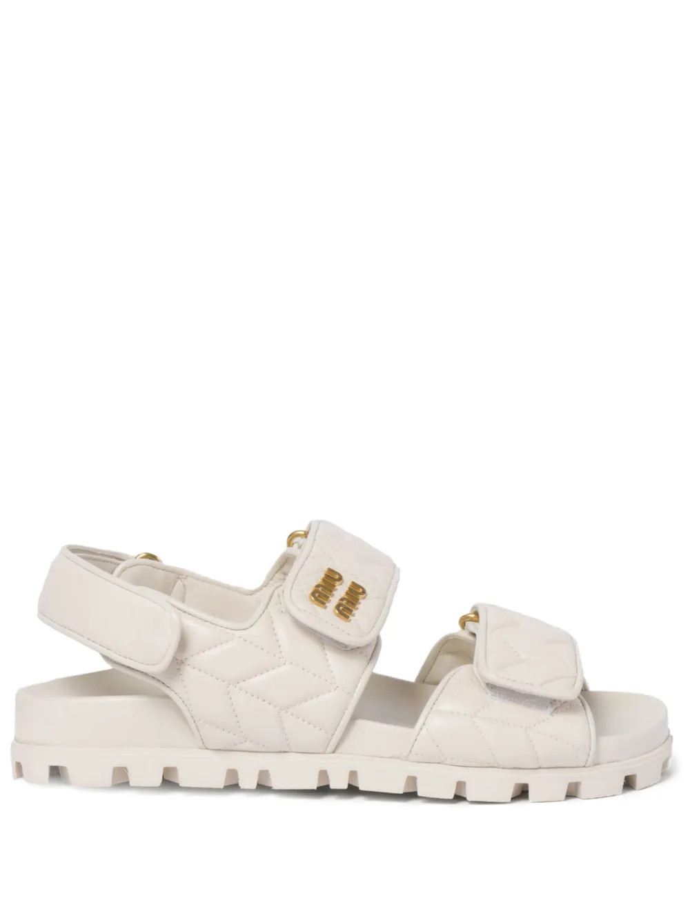 Miu Miu Matelassé logo-plaque Sandals - Farfetch | Farfetch Global