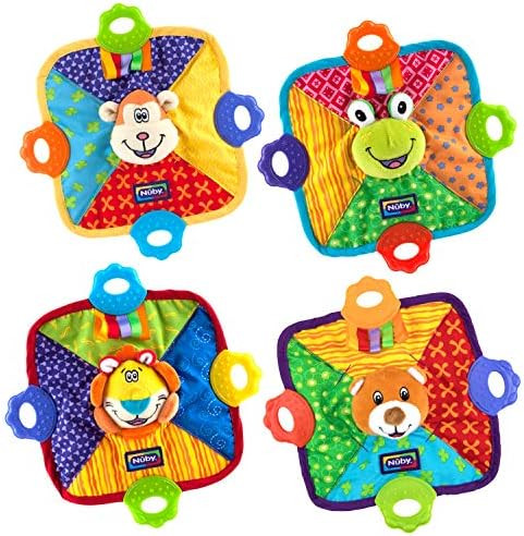 Amazon.com : Nuby Teething Blankie Characters May Vary, Red/Yellow/Green/Orange/Blue, 1 Count : B... | Amazon (US)