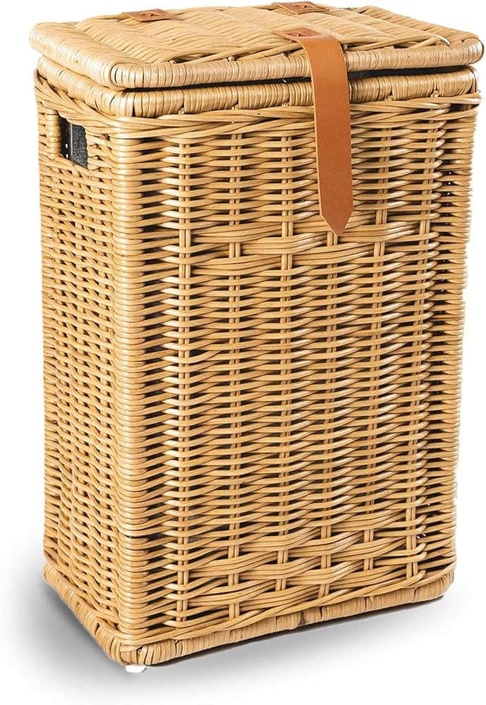 The Basket Lady Wicker Trash Basket with Metal Liner, 16 in L x 10.5 in W x 24 in H, Sandstone | Amazon (US)