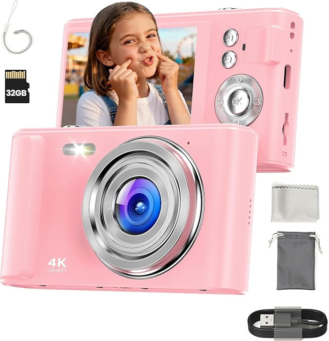 Digital Camera 4K for Kids: 48MP Pink Camera for Teens Photography - Christmas Birthday Gifts for... | Amazon (US)
