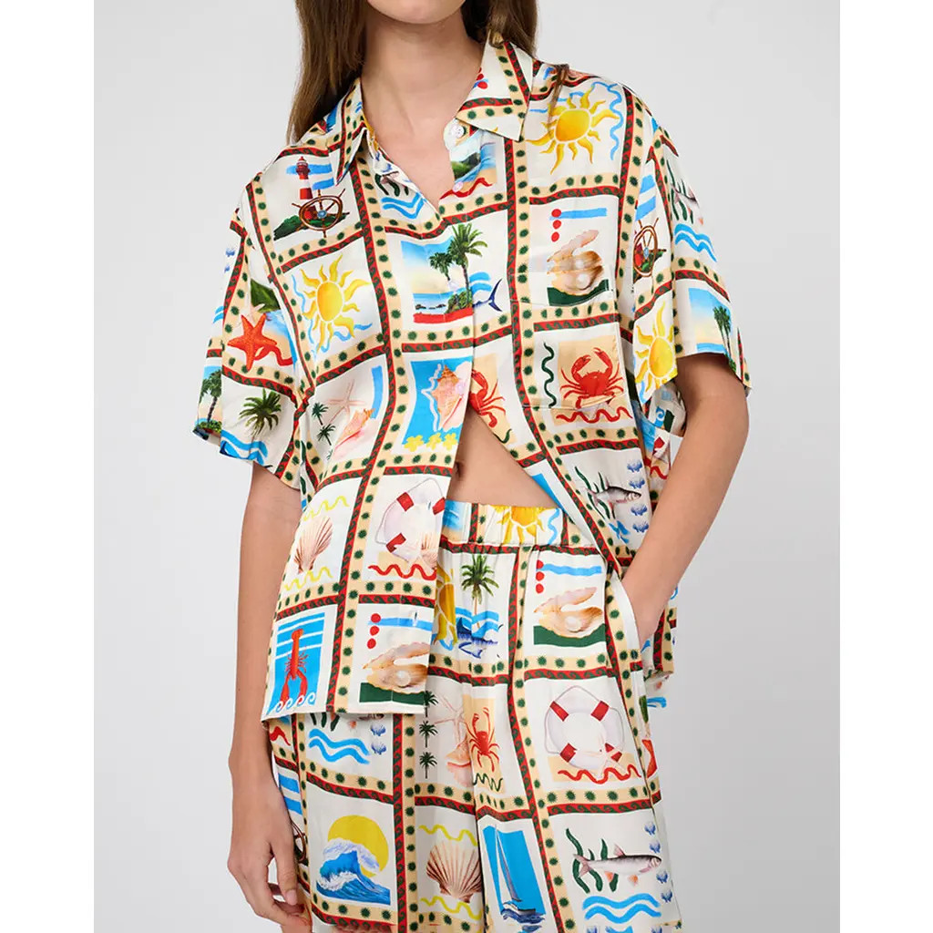 WeWoreWhat Short Sleeve Dad Shirt in Off White Mlti at Nordstrom, Size Small Short | Nordstrom