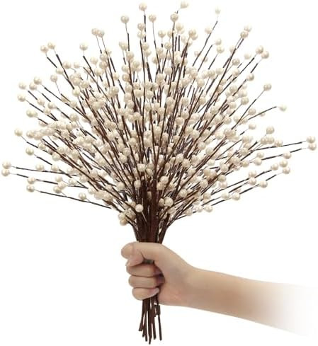 Winter Decorations 12Pcs Artificial Berry Stems White Berry Picks for Christmas Holiday Flower Ar... | Amazon (US)