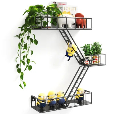 Fire Escape Wall Shelf With Baskets, 3-tier Metal Fire Escape Ladder Shelf Wall Organizer, New York Inspired Decorative Shelf, Floating Action Figurin | Wayfair North America