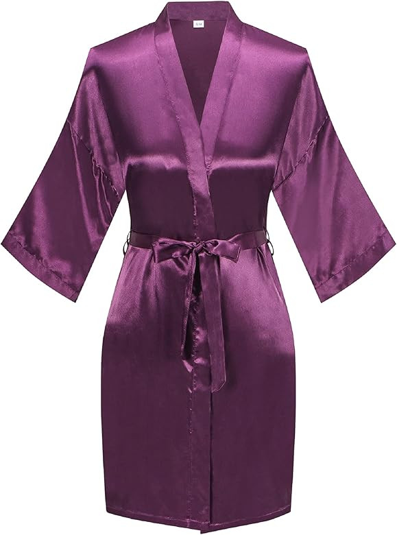 Women's Short Satin Robes Silky Bathrobe Bridesmaid Sleepwear for Wedding Party Getting Ready Solid  | Amazon (US)