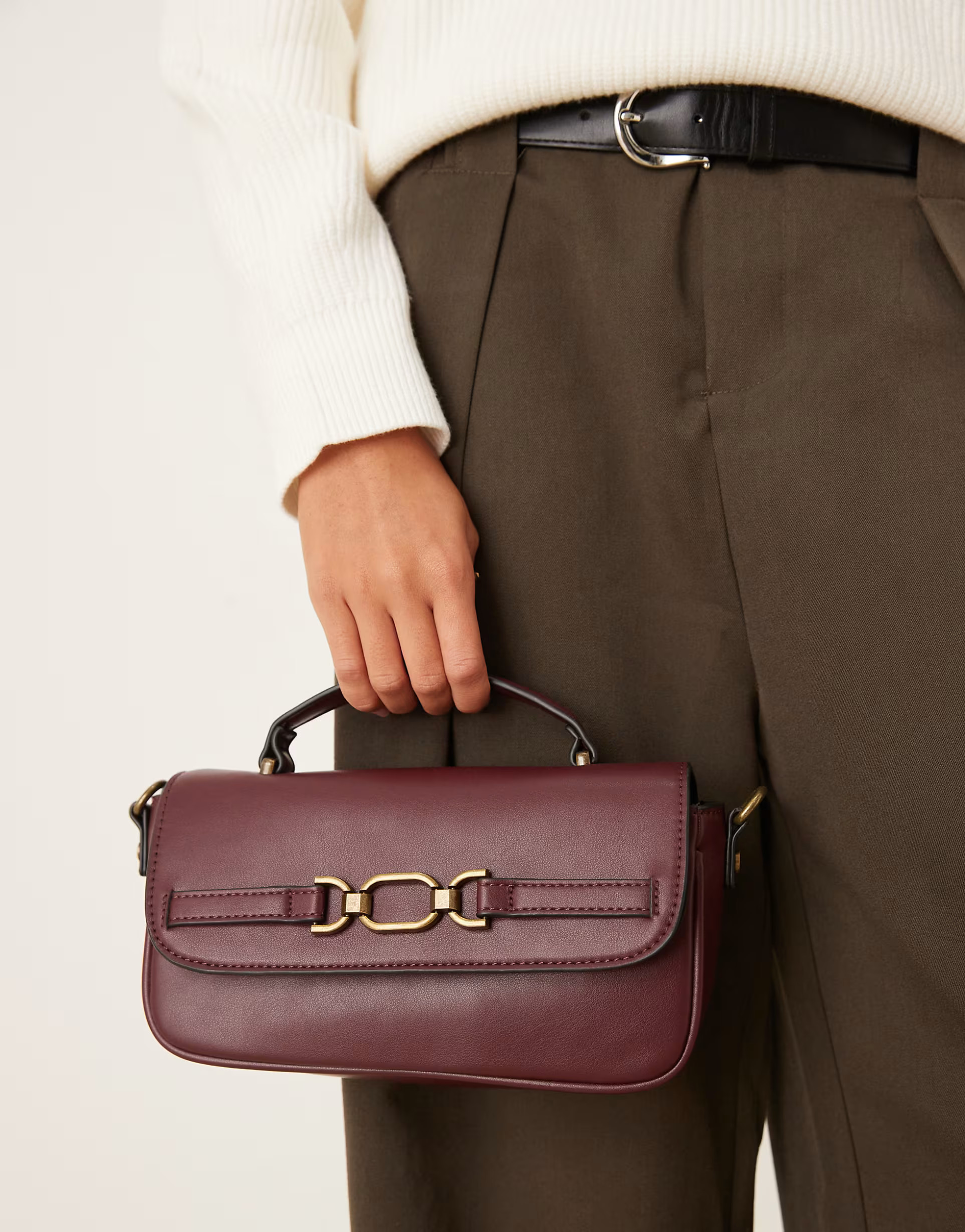 Accessorize crossbody bag with gold buckle detailing in burgundy | ASOS (Global)