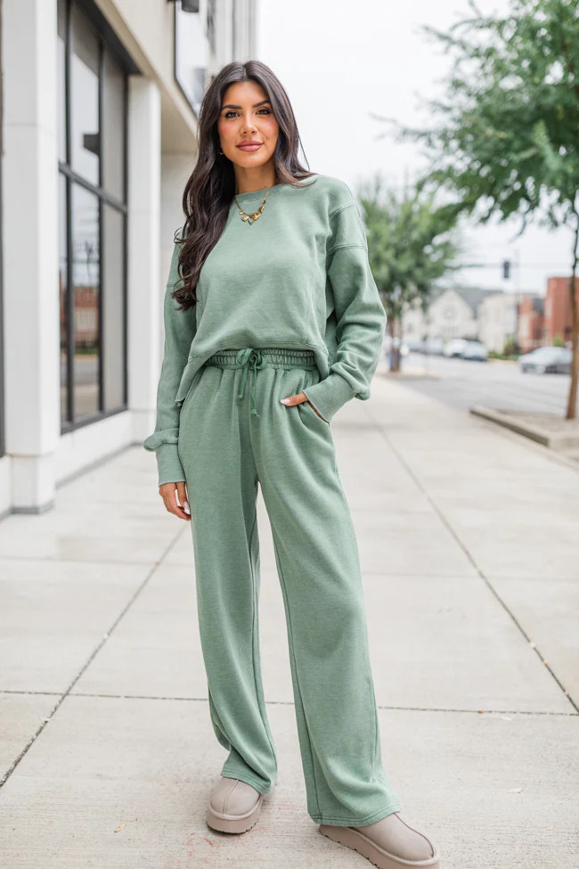 Learn As You Go Olive Acid Washed Lounge Pants | Pink Lily