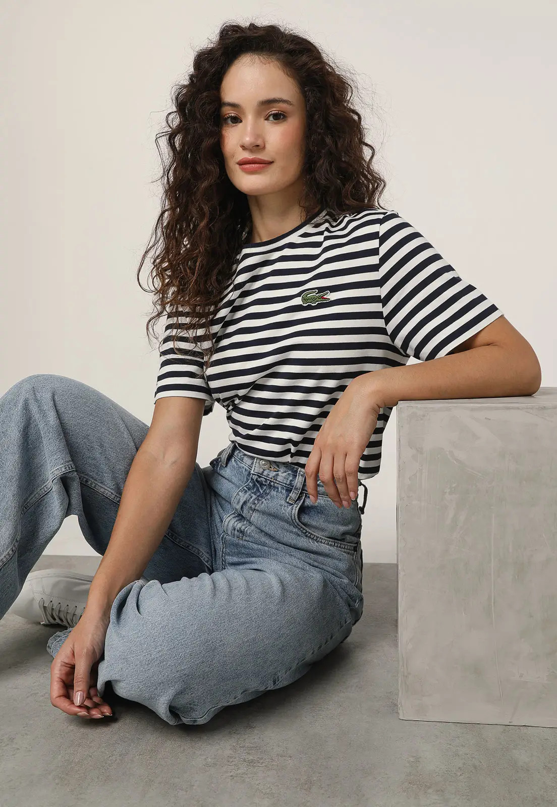 Camiseta Lacoste Listrada Branca | Dafiti (BR)