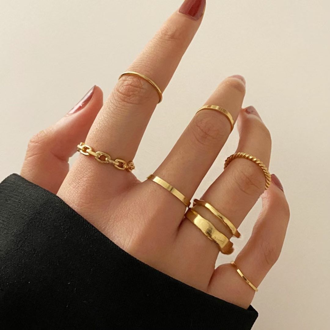 7 Rings set｜14k gold plated / Silver Minimalist Gold Rings｜Small rings｜Simple Cool Rings｜... | Etsy (US)
