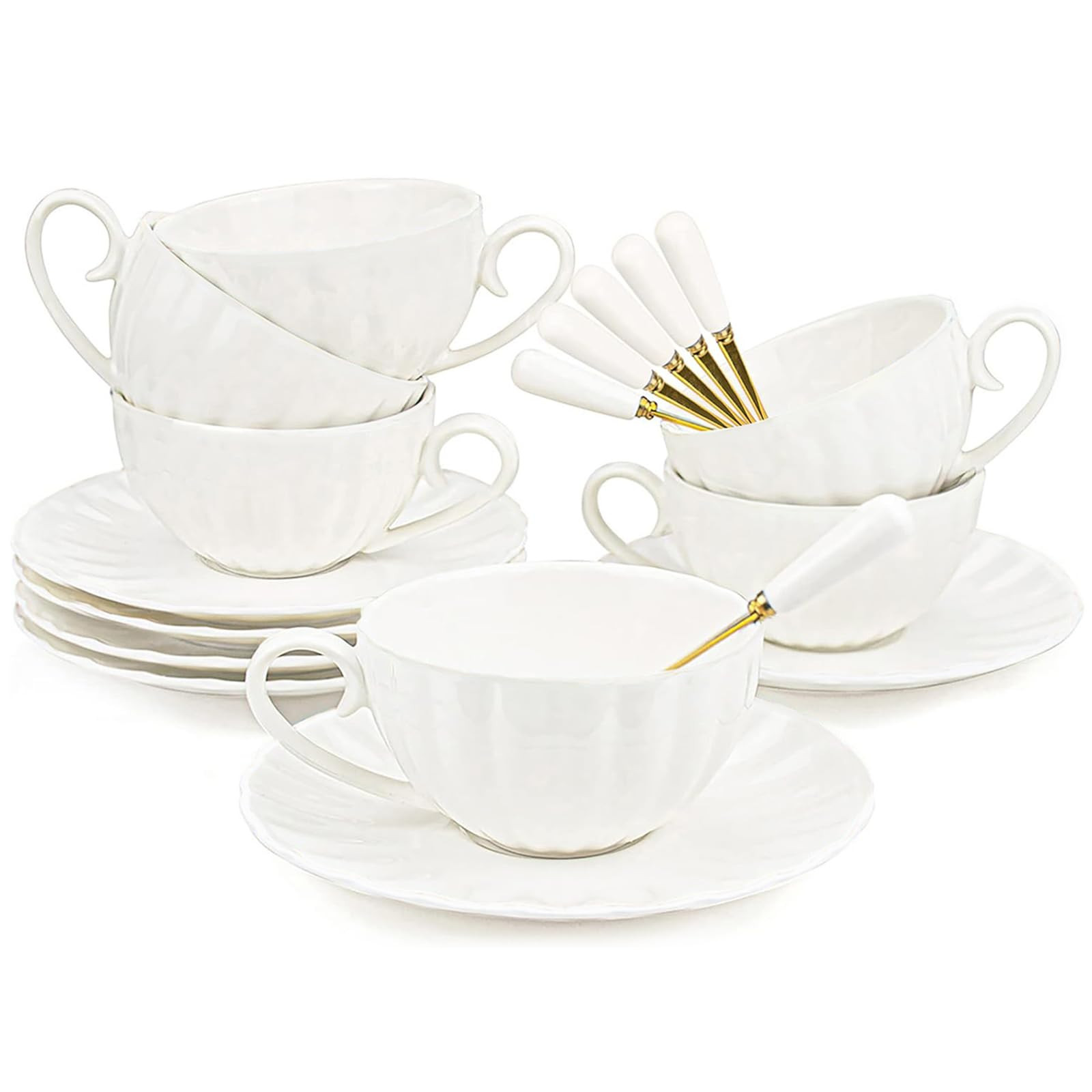 Yesland Set of 6 Royal Tea Cups and Saucers, 8 oz White Porcelain Tea Set & British Coffee Cups, ... | Amazon (US)