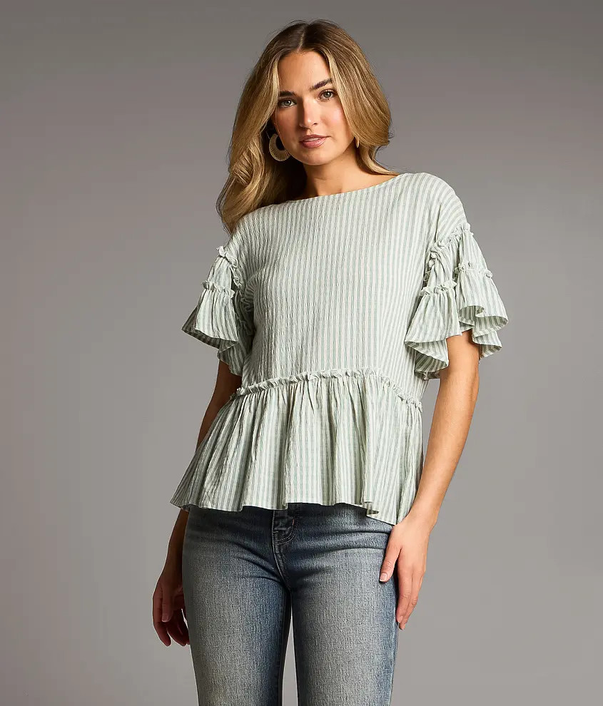 Ruffle Striped Peplum Top | Buckle
