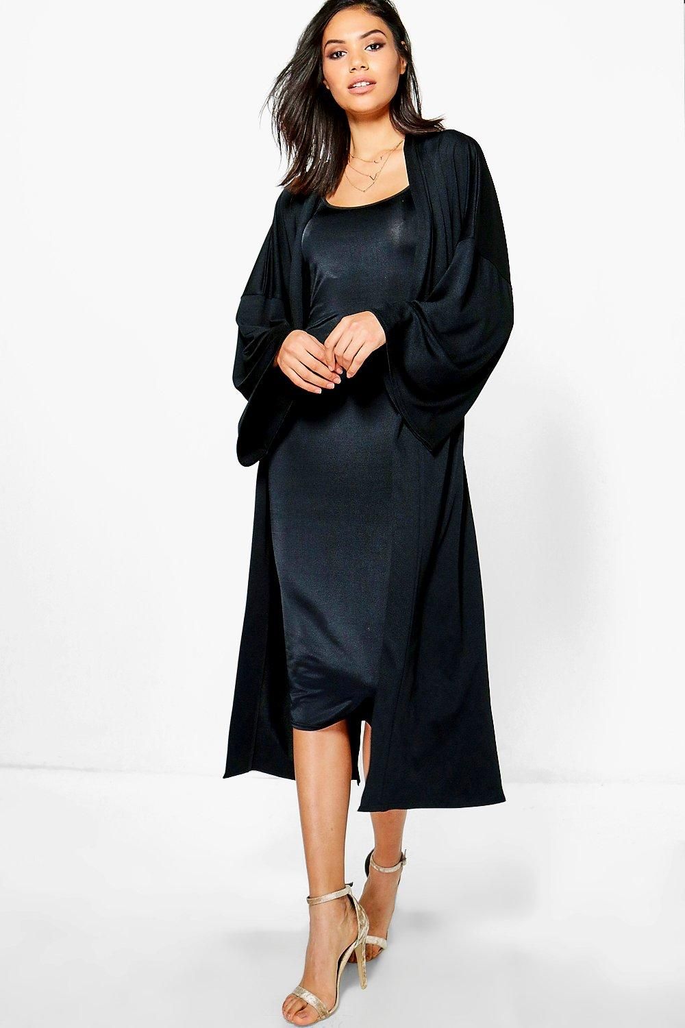 Sarah Strappy Midi Dress and Oversized Duster Co-Ord black | Boohoo.com (US & CA)