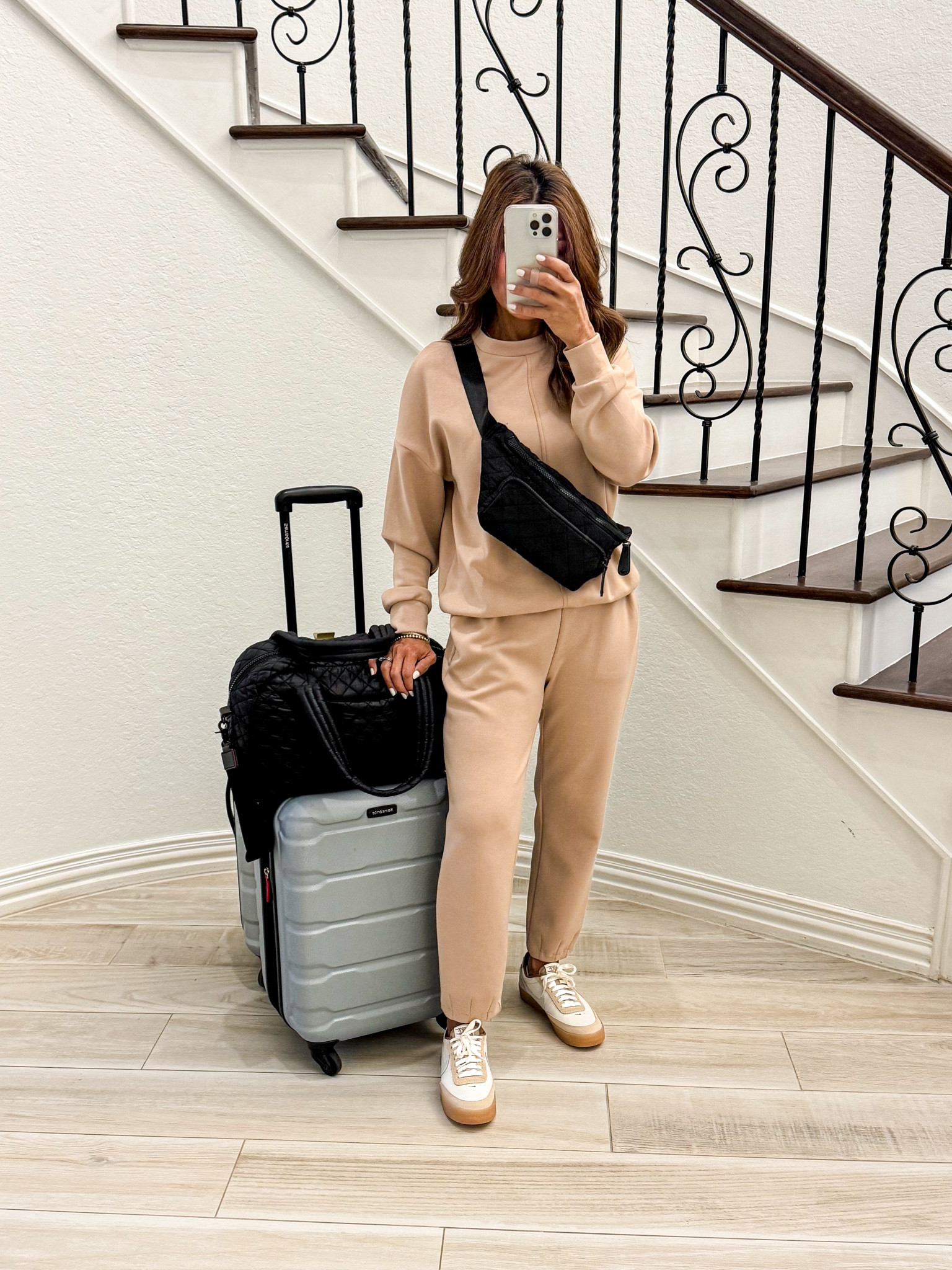 Top and pant set in small color Solid Khaki(so soft and one of my fav sets to travel in).
Tank top underneath in small.
Shoes tts.
My fav luggage, sling bag and personal bag all linked. 

#LTKTravel #LTKCon #LTKOver40