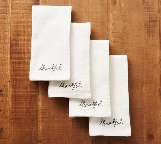 Thankful Embroidered Napkins, Set of 4 | Pottery Barn (US)
