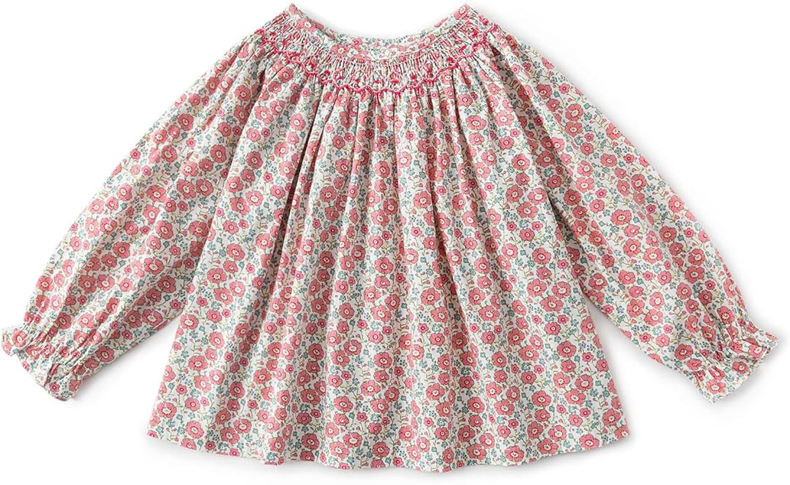 Curipeer Baby Girls Long Sleeve Shirt Peter Pan Collar Smocked Blouse Button Down Top | Amazon (US)